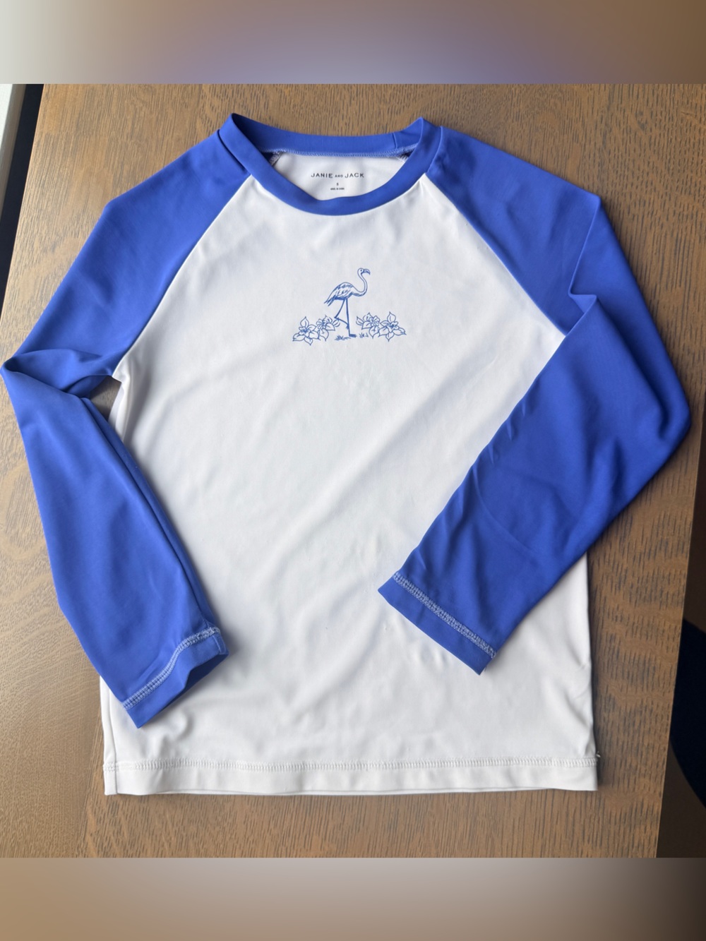 Janie and Jack Long-Sleeve Rash Guard - White & Blue size 5